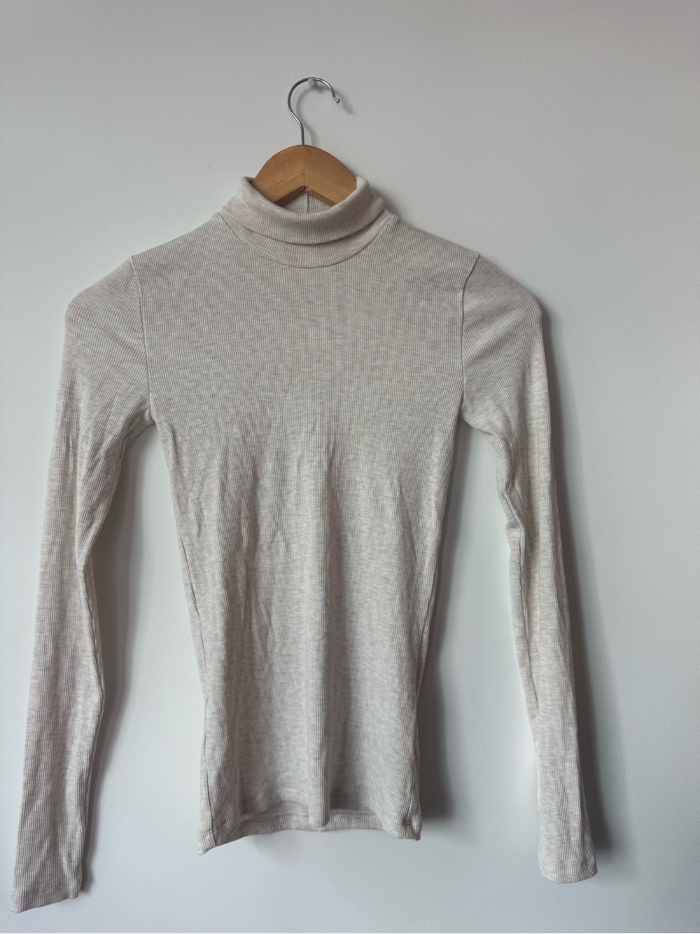 Wilfred Aritzia Only Turtleneck Heathered Oat Beige Ribbed Long Sleeve Top XS
